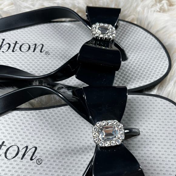 Brighton Bowie Wedge Flip Flops Womens Size 9 Black Bow with Bling Dressy Glam - Picture 13 of 14